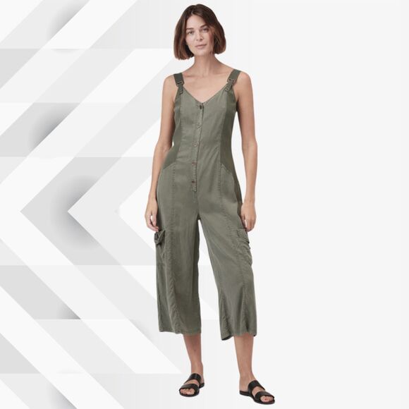 XCVI Pembrooke Army Green Cargo Crop Jumpsuit Romper Overalls XS - NWT - Picture 1 of 16